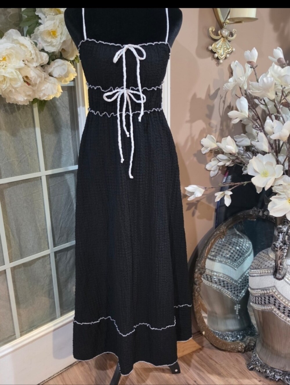 See You Monday Black Midi Dress with White Trim - Picture 8 of 8